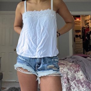 Hollister lace trim white tank top